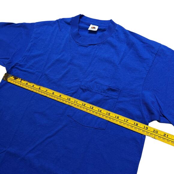 Vintage 80s 90s Fruit of the Loom Made in USA Blue Pocket T-Shirt Size L 42-44 - Picture 6 of 8